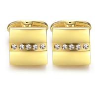 HONEY BEAR Mens Crystal Cufflinks Stainless Steel Gold Square Business Wedding Gift