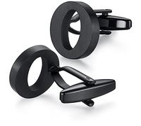 HONEY BEAR Mens Initial Alphabet Letter Cufflinks,Stainless Steel for Wedding Formal Business Gift (O-Black)