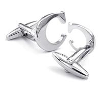 HONEY BEAR Mens Initial Alphabet Letter Silver White Steel Wedding Formal Business Cufflinks (C)