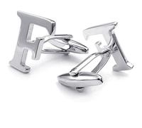 HONEY BEAR Mens Initial Alphabet Letter Silver White Steel Wedding Formal Business Cufflinks (F)