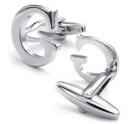 HONEY BEAR Mens Initial Alphabet Letter Silver White Steel Wedding Formal Business Cufflinks (G)