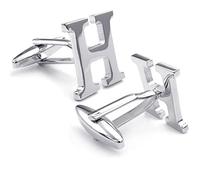 HONEY BEAR Mens Initial Alphabet Letter Silver White Steel Wedding Formal Business Cufflinks (H)