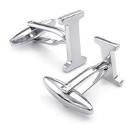 HONEY BEAR Mens Initial Alphabet Letter Silver White Steel Wedding Formal Business Cufflinks (I)