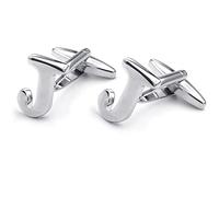 HONEY BEAR Mens Initial Alphabet Letter Silver White Steel Wedding Formal Business Cufflinks (J)