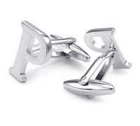 HONEY BEAR Mens Initial Alphabet Letter Silver White Steel Wedding Formal Business Cufflinks (P)