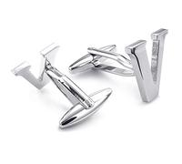 HONEY BEAR Mens Initial Alphabet Letter Silver White Steel Wedding Formal Business Cufflinks (V)