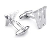 HONEY BEAR Mens Initial Alphabet Letter Silver White Steel Wedding Formal Business Cufflinks (W)