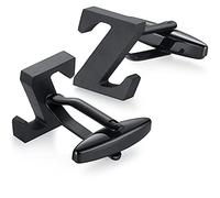 HONEY BEAR Mens Initial Alphabet Letter Silver White Steel Wedding Formal Business Cufflinks (Z-Black)