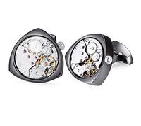 HONEY BEAR Mens Vintage Watch Movement Steampunk Cufflinks with Box-Working,Triangle Black