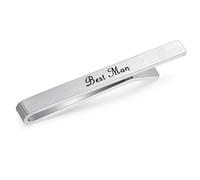 HONEY BEAR Mens Wedding Marriage Tie Clip Bar - Normal Size Gift,5.4cm,Brushed SIlver (Thicker Best Man)