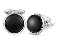 HONEY BEAR Mother of Pearl Shell Onyx Round Cufflinks for Men Wedding
