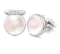 HONEY BEAR Mother of Pearl Shell Onyx Round Cufflinks for Men Wedding