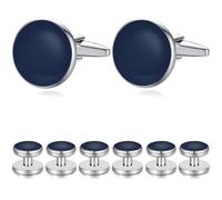 HONEY BEAR Onyx Cufflinks and Studs 8pcs Set for Men Shirts Tuxedo