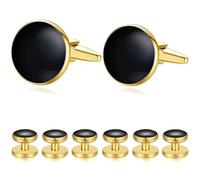 HONEY BEAR Onyx Cufflinks and Studs 8pcs Set for Men Shirts Tuxedo