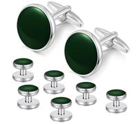 HONEY BEAR Onyx Cufflinks and Studs 8pcs Set for Men Shirts Tuxedo