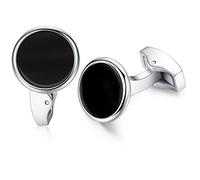 HONEY BEAR Pearl Shell Onyx Round Cufflinks for Men Wedding Business