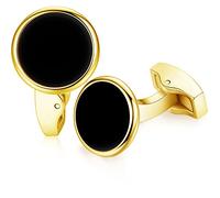 HONEY BEAR Pearl Shell Onyx Round Cufflinks for Men Wedding Business