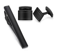 HONEY BEAR Rectangle Black Cufflinks Tie Clip Set for Mens Shirts Accessories Business Wedding Gift (with tie clasp clip 5cm)