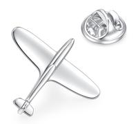 HONEY BEAR Retro Airplane Aircraft Plane Pilot Collar Brooch Label Pins Badge for Mens' Suit/Women's Shirt for Business Wedding Gift with Box,Shinny Silver