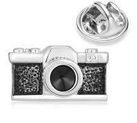 HONEY BEAR Retro Camera Collar Brooch Label Pins Badge Photography Lovers Copper for Mens' Suit/Women's Shirt for Business Wedding Gift with Box,Black with Silver