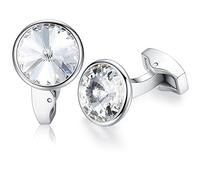HONEY BEAR Round Crystal Cufflinks for Men's Shirt Wedding Business Gift (White)