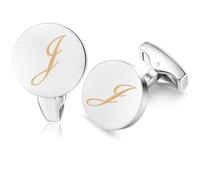 HONEY BEAR Round Silver Initial Letter Cufflinks for Men Wedding Business