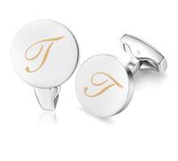 HONEY BEAR Round Silver Initial Letter Cufflinks for Men Wedding Business