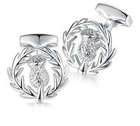 HONEY BEAR Scotland Scottish Thistle Cufflinks - Stainless Steel for Mens Shirt Wedding Business Gift,Silver