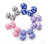 HONEY BEAR Silk Knot Elastic Fabric Cufflinks 5 Pairs Set for Men/Women