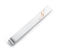 HONEY BEAR Silver 5.4cm Initial Letter Tie Clip Bar for Men Wedding Gift | Steel-Plated Copper Base, Thickened, Rounded Corners, Easy to Slide On, No Snag or Wrinkle