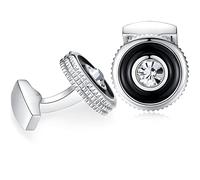 HONEY BEAR Silver Black Round Crystal Cufflinks for Men Wedding Business