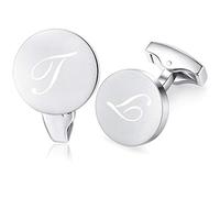HONEY BEAR Silver Initial Letter Round Cufflinks for Men Wedding Business