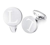 HONEY BEAR Silver Initial Letter Round Cufflinks for Men Wedding Business