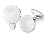 HONEY BEAR Silver Initial Letter Round Cufflinks for Men Wedding Business