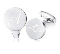 HONEY BEAR Silver Initial Letter Round Cufflinks for Men Wedding Business