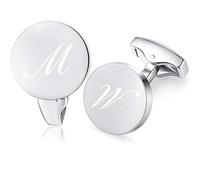 HONEY BEAR Silver Initial Letter Round Cufflinks for Men Wedding Business