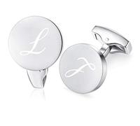 HONEY BEAR Silver Initial Letter Round Cufflinks for Men Wedding Business