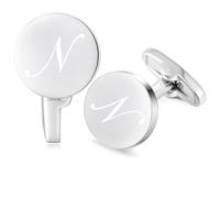 HONEY BEAR Silver Initial Letter Round Cufflinks for Men Wedding Business