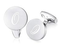 HONEY BEAR Silver Initial Letter Round Cufflinks for Men Wedding Business