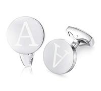 HONEY BEAR Silver Initial Letter Round Cufflinks for Men Wedding Business
