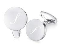 HONEY BEAR Silver Initial Letter Round Cufflinks for Men Wedding Business