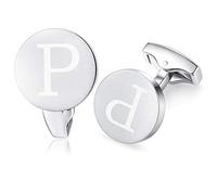 HONEY BEAR Silver Initial Letter Round Cufflinks for Men Wedding Business