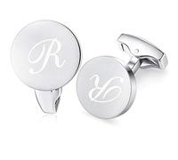 HONEY BEAR Silver Initial Letter Round Cufflinks for Men Wedding Business