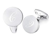 HONEY BEAR Silver Initial Letter Round Cufflinks for Men Wedding Business