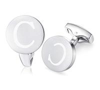 HONEY BEAR Silver Initial Letter Round Cufflinks for Men Wedding Business