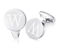 HONEY BEAR Silver Initial Letter Round Cufflinks for Men Wedding Business