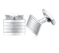 HONEY BEAR Silver Rectangle Stripe Cufflinks for Men Wedding Business