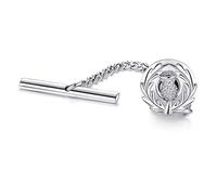 HONEY BEAR Silver Scottish Thistle Tie Pin Tack with Chain for Men Gift