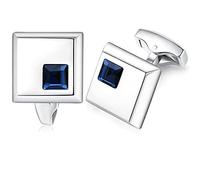 HONEY BEAR Square Crystal Cufflinks for Men Shirt Business Wedding Gift (Blue)
