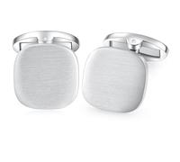 HONEY BEAR Square Cufflinks for Mens Business Wedding Gift with Box (Brushed Silver)